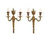 paire d'appliques murales anciennes en laiton avec bougies blanches