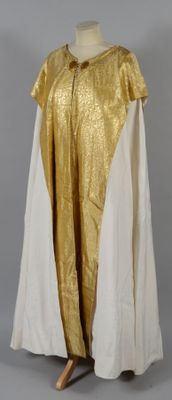 an image of a gold and white cape on a mannequin mannequin