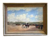 une peinture représentant un groupe de personnes à cheval