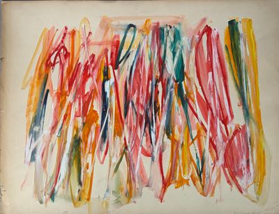 abstract painting of multicolored brush strokes on a white background