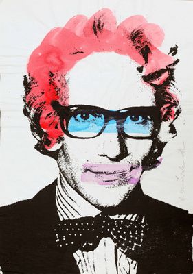 a painting of a man with glasses and a bow tie