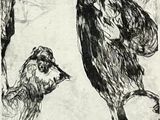 un dessin en noir et blanc représentant une femme et un chien
