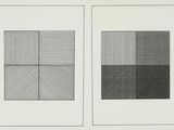two black and white drawings of squares on a white surface