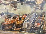 many boats that are lined up on the water