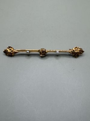 Broche barrette en or jaune 750 millièmes à motif floral ser… - Photo 1