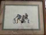 a picture of a picture of a man and a woman playing baseball