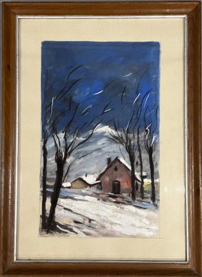 Ecole du XXe siècle Paysage sous la neige Gouache sur papier…