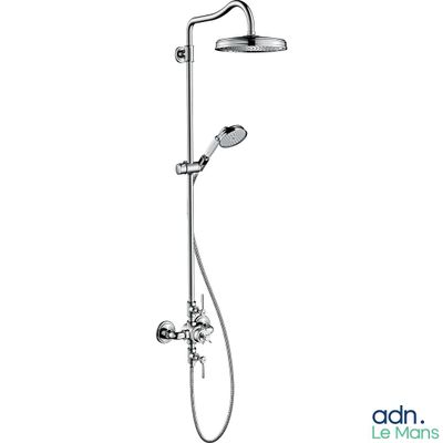 a close up of a shower faucet with a hand shower head