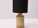a lamp that has a black shade on top of it