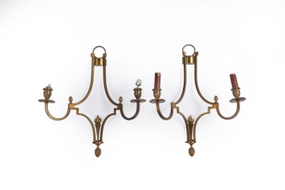 Maison CHARLES Paire d'appliques en bronze et métal doré à d…