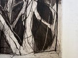 drawing of a black and white image of a tree in a forest