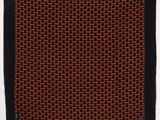 an orange and black square scarf with a black border