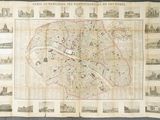 une vieille carte de la ville de Paris sur laquelle figurent de nombreux bâtiments