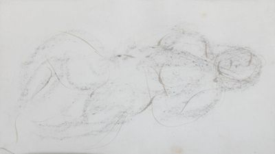 dessin au crayon représentant une femme allongée sur le dos sur une feuille de papier