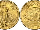 a gold coin with the image of a saint gaudet on it