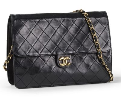 a chanel black quilted leather shoulder bag with gold hardware
