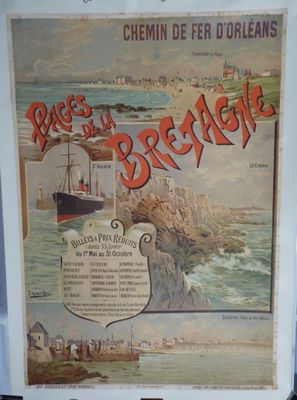 peinture représentant une affiche sur laquelle figure l'image d'un bateau sur l'eau