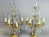 paire de candélabres anciens en laiton et cristal