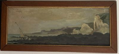 peinture sur le mur d'une pièce représentant un bateau sur l'eau