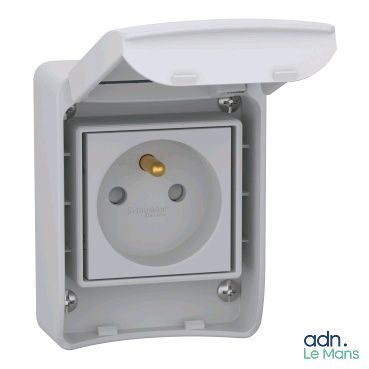 une prise électrique blanche munie d'un bouton jaune