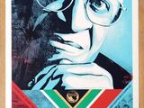 a poster of a man with glasses and a south african flag