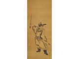 an old painting of a man holding a sword in his hand