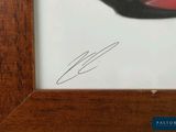 framed photograph of a black cat with a red nose in a wood frame