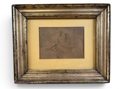an old picture frame with a drawing of a woman in a dress