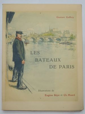 un vieux livre avec l'image d'un homme debout sur un bateau