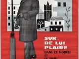 une vieille affiche représentant un homme en manteau et chapeau, debout à côté d'un lampadaire