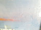 a picture of a painting of a beach with a boat in the water