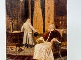 a painting of a man shaking hands with a woman