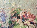 a painting of flowers in a vase on a table