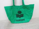 a green tote bag with a black logo on it