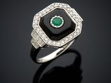 an art deco diamond and onyxite ring