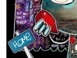 a picture of a painting of a monster holding a sign