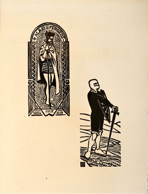 un vieux livre sur lequel figure le dessin d'un homme en costume et d'une femme en peignoir