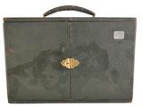 a black suitcase with a handle on a white background