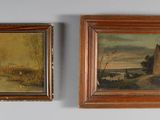 une peinture représentant un paysage et une peinture représentant une maison accrochée au mur