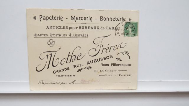 Aubusson Carton d’Avis de passage de la Maison Mothe Frères (Pape...