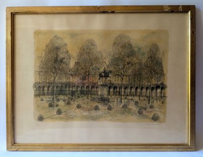 an image of a drawing of a house and trees in a frame