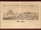 a picture of a picture of a harbor with ships