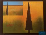 un tableau représentant deux arbres dans un champ, avec le ciel en arrière-plan