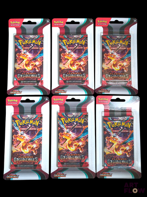 L'emballage contient quatre paquets de cartes à collectionner Pokémon.