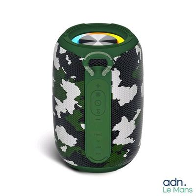 an image of a bluetooth speaker with a green handle