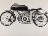 un dessin en noir et blanc représentant une moto sur fond blanc