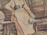 a painting of a woman sitting on a bench