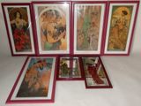 four framed pictures of a woman in a red dress and four other pictures of a woman