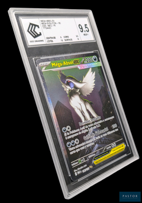 La carte à collectionner Pokémon est présentée dans un étui en plastique transparent
