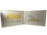 two framed pictures of a couple of animals on a beach